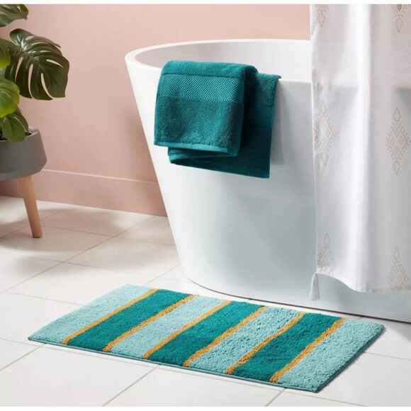 18"x28" Color Block Striped Bath Rug Dark Teal Green - Threshold - Picture 2 of 7